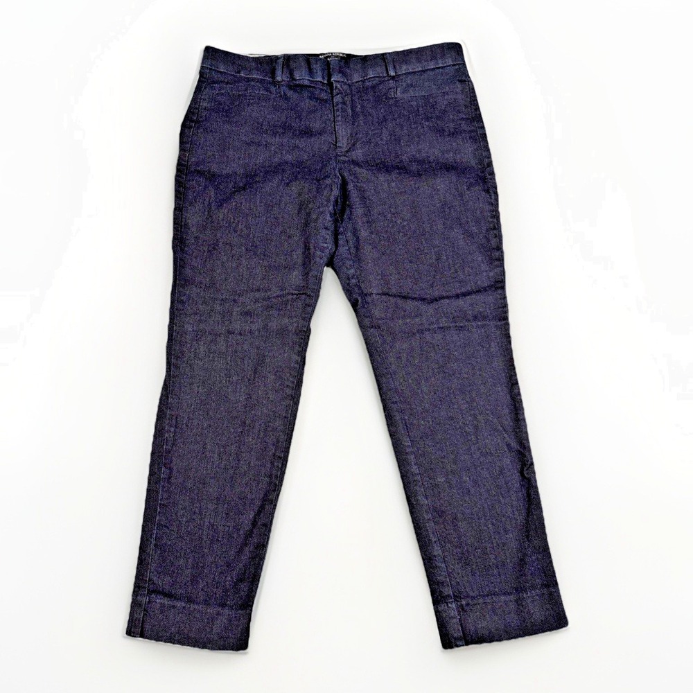 Banana Republic Sloan Crop Pants Women 8 Dark Wash Blue Denim Stretch Slim‎ Leg